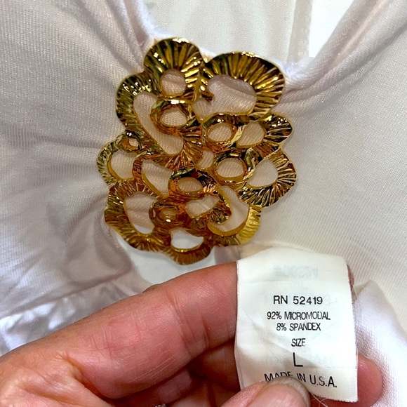 Trina Turk White Stretch Dress/ Cover Up Gold Detail - Picture 4 of 5